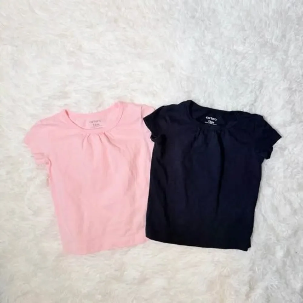 Toddler Girl Outfit Bundle 12M Pink Black Tops Carter’s (2 Piece Set)